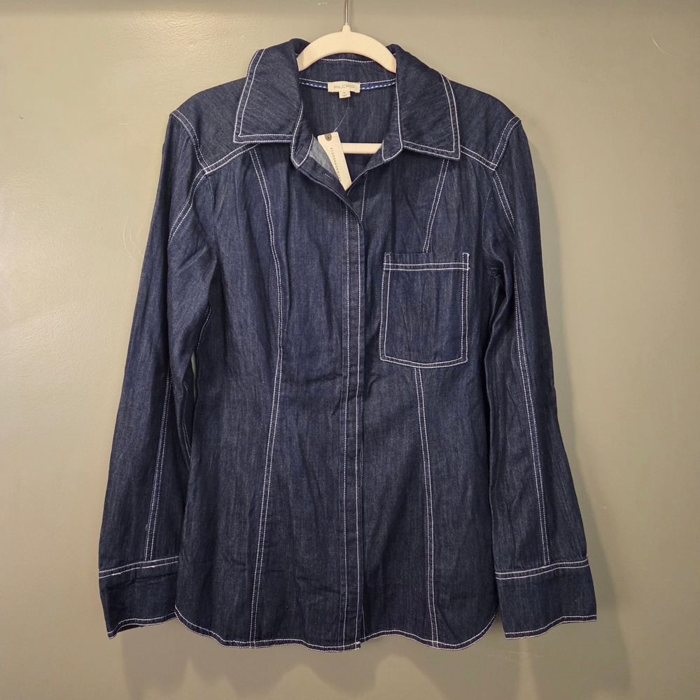 NWT Pilcro Anthropologie Women's Long Sleeve Denim Button Down Shirt, Size M